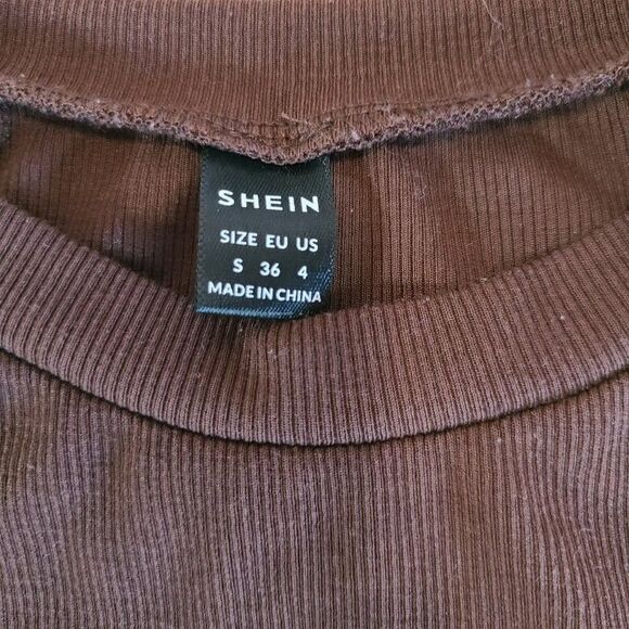 SHEIN Ribbed Crop Top Brown Mushroom Graphic Tee Short Sleeve Size Small - Picture 3 of 5